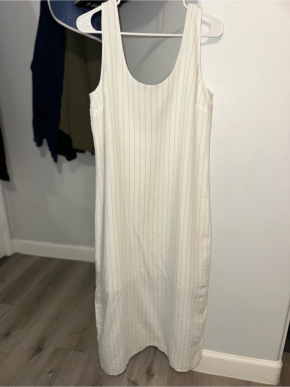 Sleeveless White Pinstripe Maxi Dress